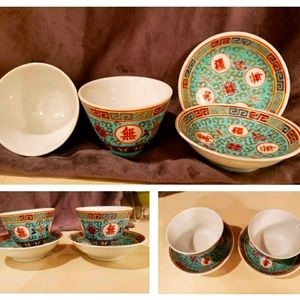 4-Pc Sake/Tea Cup & Saucer Set